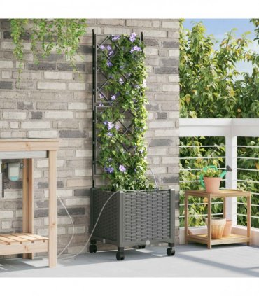 vidaXL Garden Planter with Irrigation&Wheels Light Grey PP