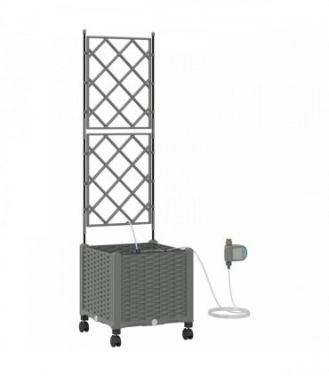 vidaXL Garden Planter with Irrigation&Wheels Light Grey PP