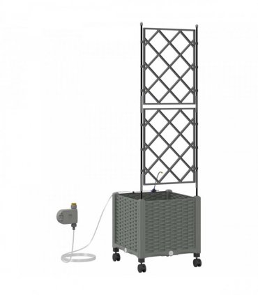 vidaXL Garden Planter with Irrigation&Wheels Light Grey PP