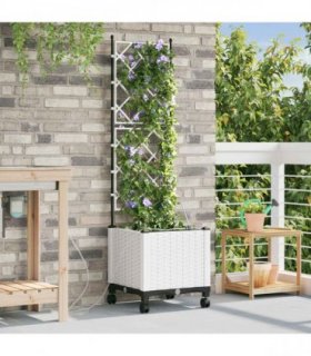 vidaXL Garden Planter with Irrigation&Wheels White 40 x 40 x 148 cm PP