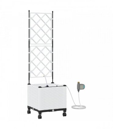 vidaXL Garden Planter with Irrigation&Wheels White 40 x 40 x 148 cm PP
