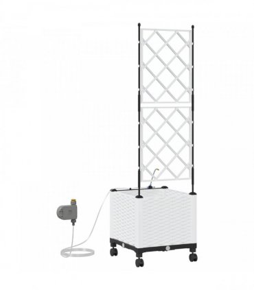 vidaXL Garden Planter with Irrigation&Wheels White 40 x 40 x 148 cm PP