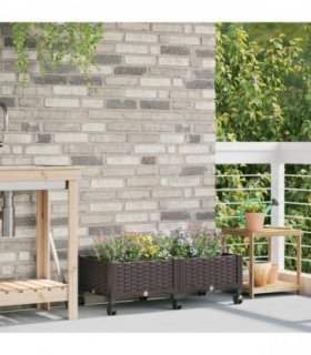 vidaXL Garden Planter with Wheels Brown 80 x 40 x 29 cm PP