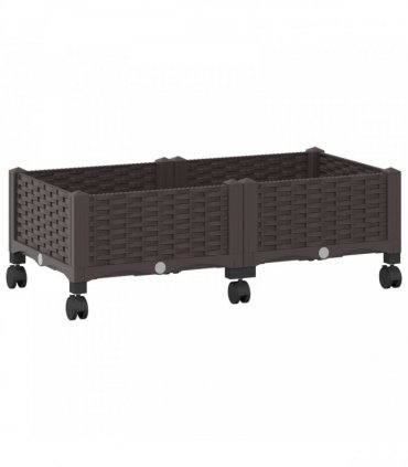 vidaXL Garden Planter with Wheels Brown 80 x 40 x 29 cm PP