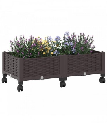 vidaXL Garden Planter with Wheels Brown 80 x 40 x 29 cm PP