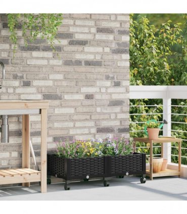 vidaXL Garden Planter with Wheels Black 80 x 40 x 29 cm PP