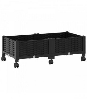 vidaXL Garden Planter with Wheels Black 80 x 40 x 29 cm PP