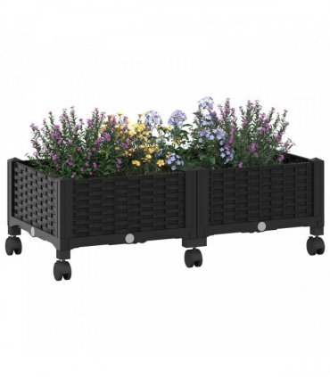 vidaXL Garden Planter with Wheels Black 80 x 40 x 29 cm PP