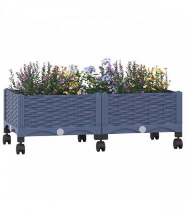 vidaXL Garden Planter with Wheels Blue Grey 80 x 40 x 29 cm PP