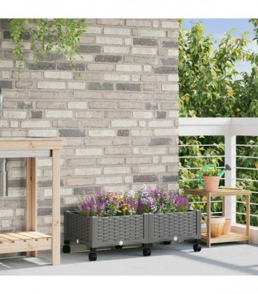 vidaXL Garden Planter with Wheels Light Grey 80 x 40 x 29 cm PP