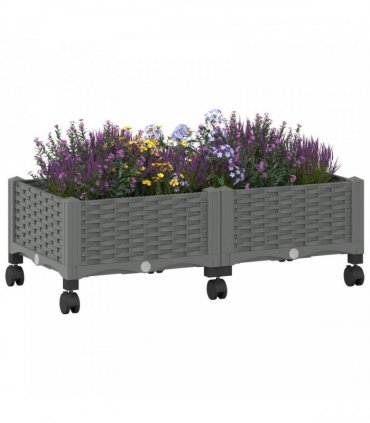 vidaXL Garden Planter with Wheels Light Grey 80 x 40 x 29 cm PP