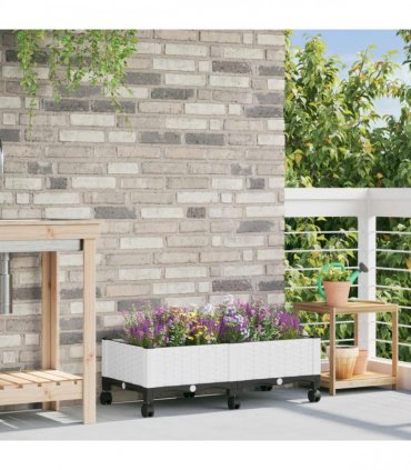 vidaXL Garden Planter with Wheels White 80 x 40 x 29 cm PP