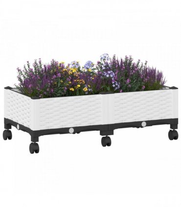 vidaXL Garden Planter with Wheels White 80 x 40 x 29 cm PP