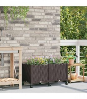 vidaXL Garden Planter with Wheels Brown 80 x 40 x 44 cm PP