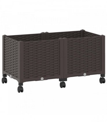 vidaXL Garden Planter with Wheels Brown 80 x 40 x 44 cm PP