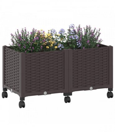 vidaXL Garden Planter with Wheels Brown 80 x 40 x 44 cm PP