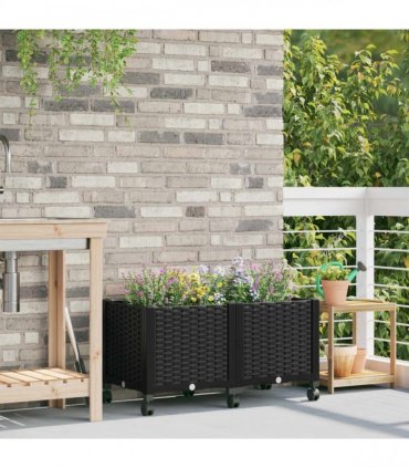 vidaXL Garden Planter with Wheels Black 80 x 40 x 44 cm PP