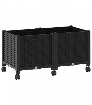 vidaXL Garden Planter with Wheels Black 80 x 40 x 44 cm PP