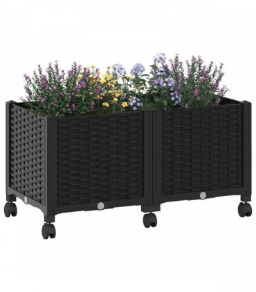 vidaXL Garden Planter with Wheels Black 80 x 40 x 44 cm PP