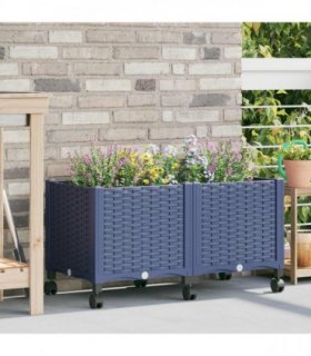 vidaXL Garden Planter with Wheels Blue Grey 80 x 40 x 44 cm PP