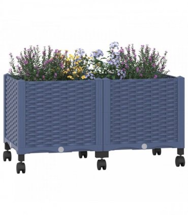 vidaXL Garden Planter with Wheels Blue Grey 80 x 40 x 44 cm PP