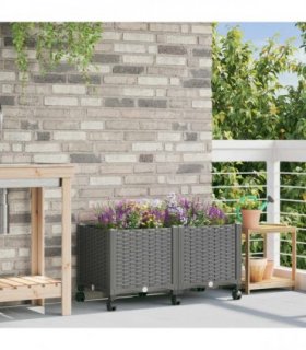 vidaXL Garden Planter with Wheels Light Grey 80 x 40 x 44 cm PP