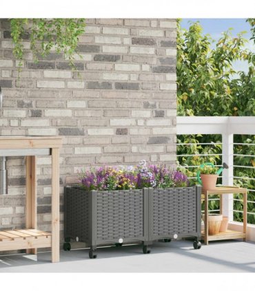 vidaXL Garden Planter with Wheels Light Grey 80 x 40 x 44 cm PP