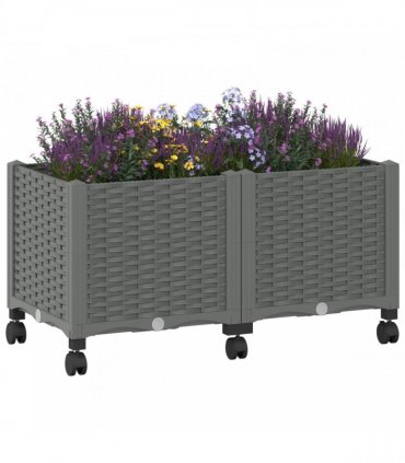 vidaXL Garden Planter with Wheels Light Grey 80 x 40 x 44 cm PP