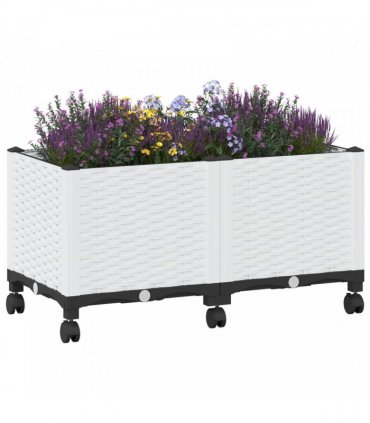 vidaXL Garden Planter with Wheels White 80 x 40 x 44 cm PP