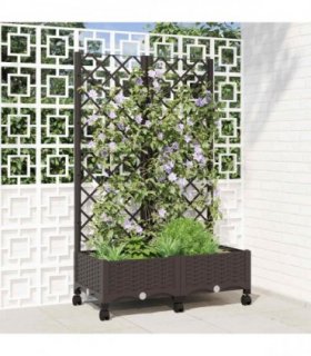 vidaXL Garden Planter with Trellis&Wheels Brown 80 x 40 x 131.5 cm PP