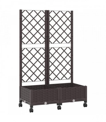vidaXL Garden Planter with Trellis&Wheels Brown 80 x 40 x 131.5 cm PP