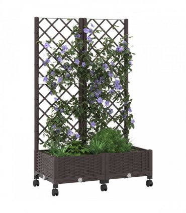 vidaXL Garden Planter with Trellis&Wheels Brown 80 x 40 x 131.5 cm PP