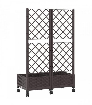 vidaXL Garden Planter with Trellis&Wheels Brown 80 x 40 x 131.5 cm PP