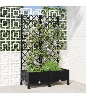 vidaXL Garden Planter with Trellis&Wheels Black 80 x 40 x 131.5 cm PP