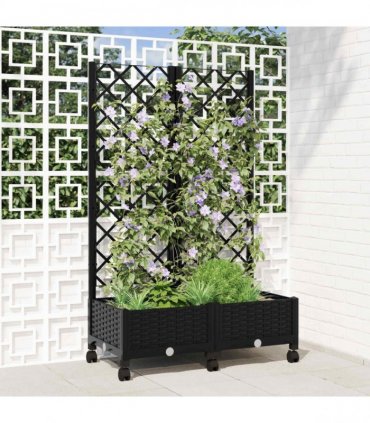 vidaXL Garden Planter with Trellis&Wheels Black 80 x 40 x 131.5 cm PP