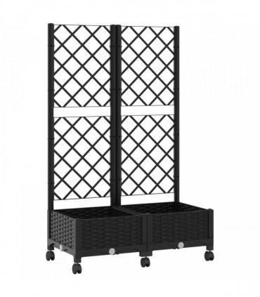 vidaXL Garden Planter with Trellis&Wheels Black 80 x 40 x 131.5 cm PP