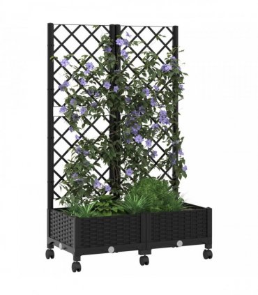 vidaXL Garden Planter with Trellis&Wheels Black 80 x 40 x 131.5 cm PP