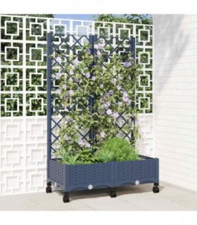 vidaXL Garden Planter with Trellis&Wheels Blue Grey 80 x 40 x 131.5 cm