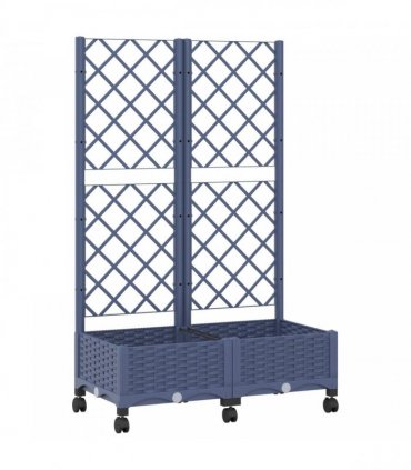 vidaXL Garden Planter with Trellis&Wheels Blue Grey 80 x 40 x 131.5 cm