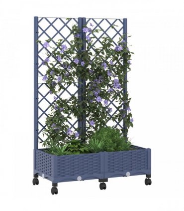vidaXL Garden Planter with Trellis&Wheels Blue Grey 80 x 40 x 131.5 cm