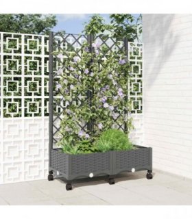 vidaXL Garden Planter with Trellis&Wheels Light Grey PP
