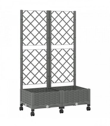 vidaXL Garden Planter with Trellis&Wheels Light Grey PP