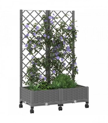 vidaXL Garden Planter with Trellis&Wheels Light Grey PP