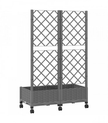 vidaXL Garden Planter with Trellis&Wheels Light Grey PP