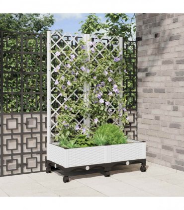 vidaXL Garden Planter with Trellis&Wheels White 80 x 40 x 131.5 cm PP