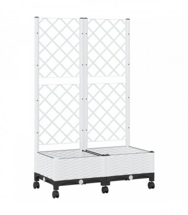 vidaXL Garden Planter with Trellis&Wheels White 80 x 40 x 131.5 cm PP