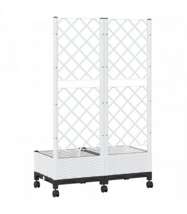 vidaXL Garden Planter with Trellis&Wheels White 80 x 40 x 131.5 cm PP