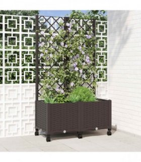 vidaXL Garden Planter with Trellis&Wheels Brown 80 x 40 x 146 cm PP