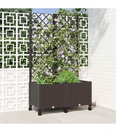 vidaXL Garden Planter with Trellis&Wheels Brown 80 x 40 x 146 cm PP