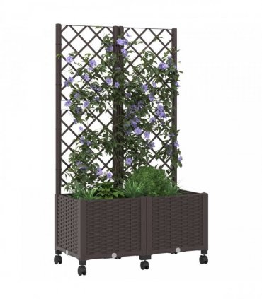 vidaXL Garden Planter with Trellis&Wheels Brown 80 x 40 x 146 cm PP